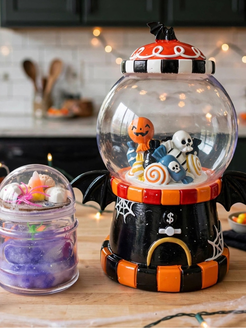 Halloween Candy Globe Decorative Jar - Orange & Black
